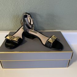 Louis Et  Cie Women Black Leather Gold Studded Strap Sandals Isabelle 6.5 M