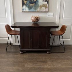 Dark Walnut Bar Height Table With Storage 