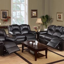 3 Pcs Sofa Set Recliner Black Bonded Leather