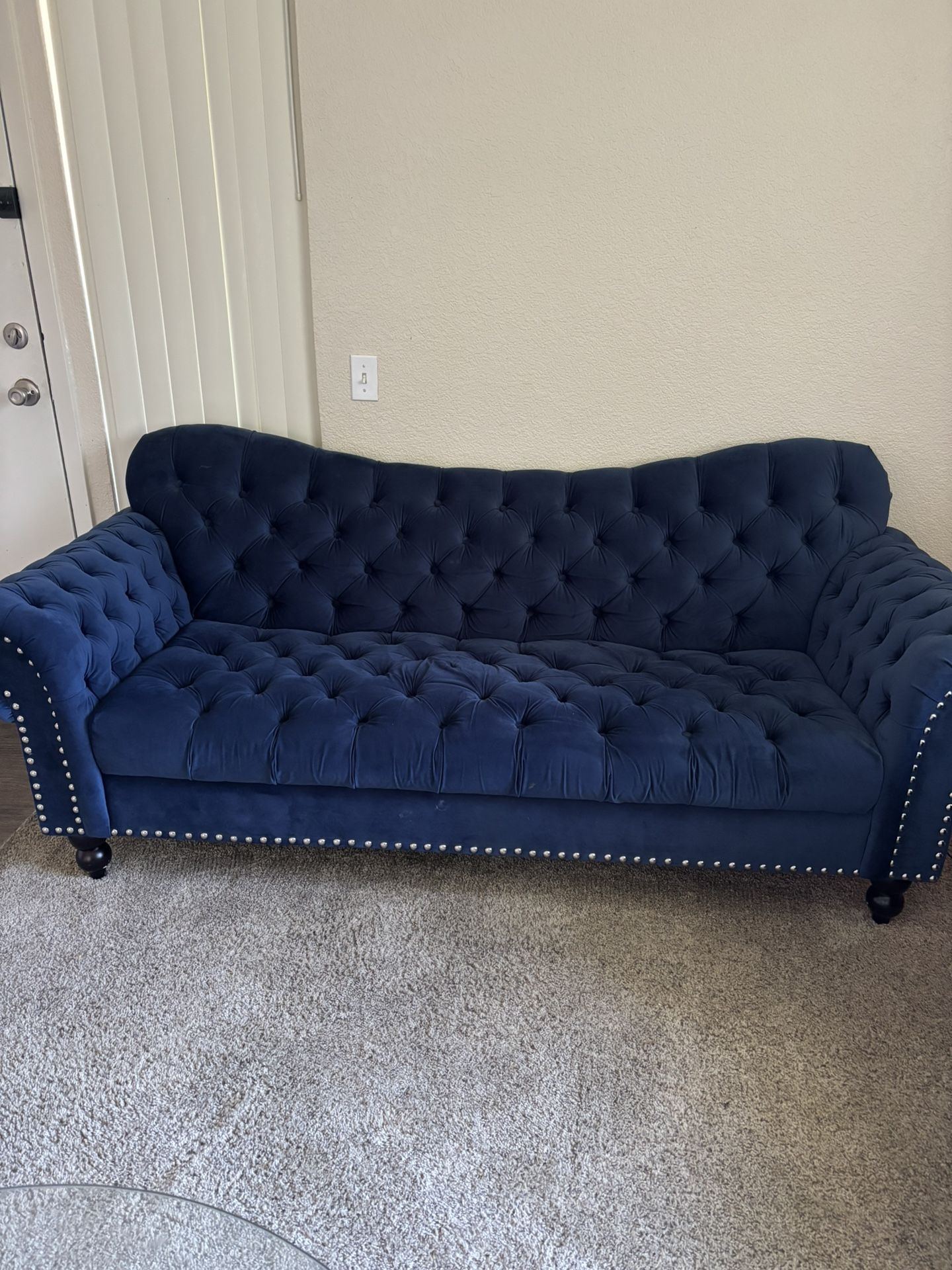 2 Navy Blue Velvet Tufted Couches