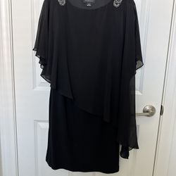 Scarlett  Elbow Sleeve Cape Sheath  Size Black Sequined Evening Dress Size 10