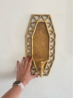 Vintage Syroco Rattan Sconces, candlestick holders, antique