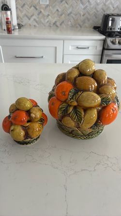 Vintage Inarco Ceramic Fruit Basket Cookie Jar Set