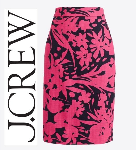 J. Crew Floral Basketweave Navy & Fuchsia Pink Floral Cotton Pencil Skirt Size 6