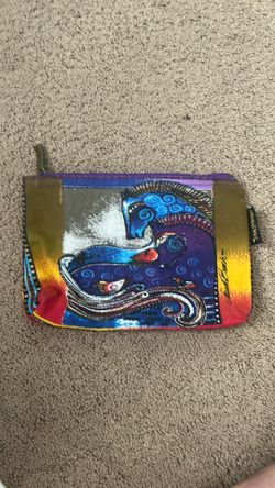 Laurel Burch Zip Pouch Cosmetic Bag Horses Birds Colorful Folk Art Canvas