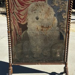 Antique Great Pyrenees Tapestry Fireplace Screen