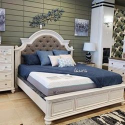 White Bedroom Set Queen or King Bed Dresser Nightstand and mirror Chest Options Baylesford