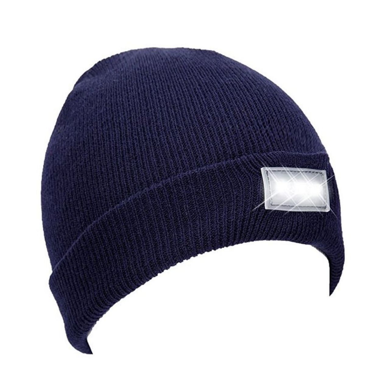 Unisex Knitted Beanie With Built-In 5 LED Flashlight Beanie Winter Hat Navy Blue