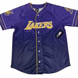 Los Angeles Lakers Purple Baseball Jersey Men’s Small Button Up New Sewn Logo