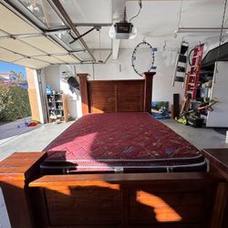 Solid Wood Bed Frame w/ Boxspring and Mattress 
