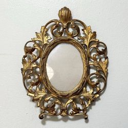 Vintage Antique Cast Iron Ornate Brass Finish Victorian Wall Picture Frame