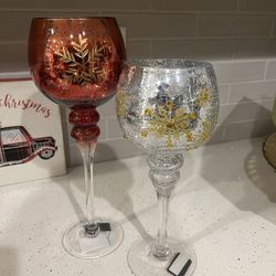 Red Silver Gold Snowflake Christmas Xmas Holiday Candle Holder Decor Accent Piece