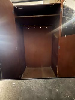 Military Wall Locker- Dark Wood Wardrobe Cabinet with Hanging Rod