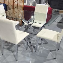 5 PIECE DINING TABLE SET    51.18" Rectangular Clear Tempered