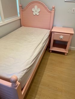 Pink Twin Bed Frame and Nightstand Set