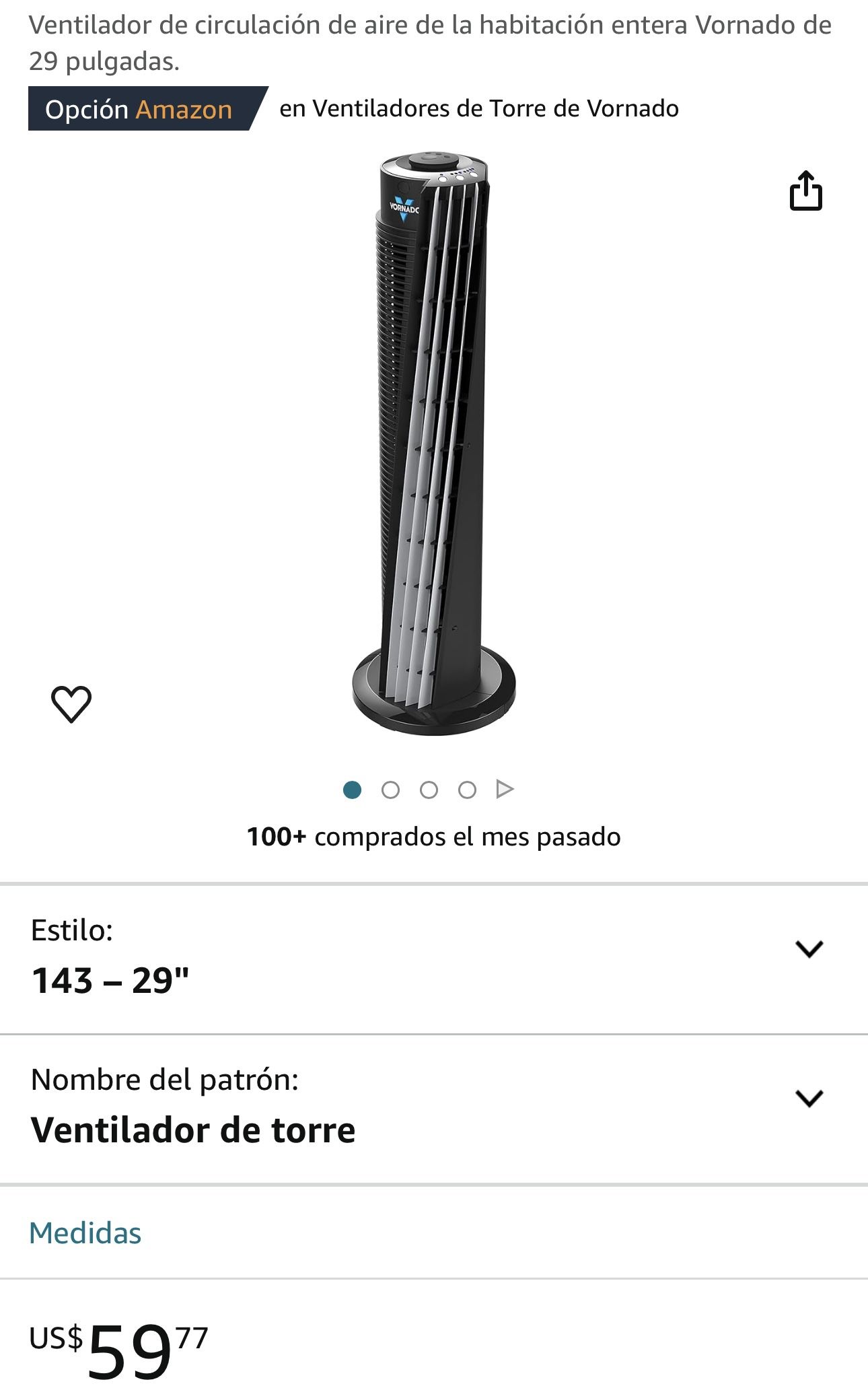 Ventilador de circulación de aire de la habitación entera Vornado de 29 pulgadas.