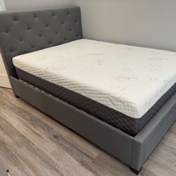 Full Size Upholstered Platform Bed With Storage Plus Mattress 