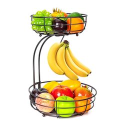 Auledio 2-tier Countertop Fruit Vegetables Basket Bowl Storage With Banana Hanger
