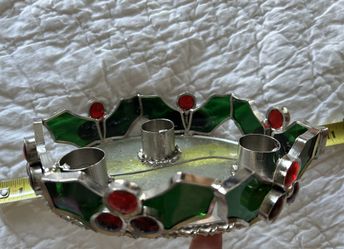 Gorgeous Stained Glass Christmas Holly Leaf Candle Holder