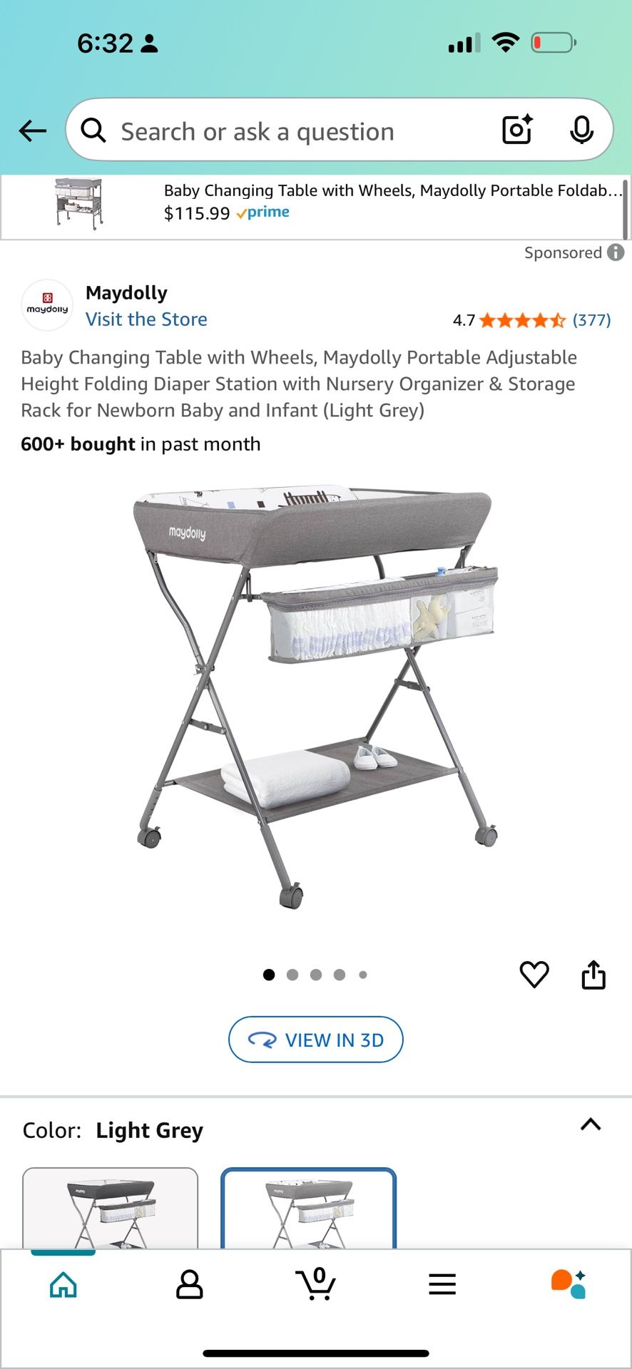 Baby Changing Table with Wheels, Maydolly Portable Adjustable Height Folding Diaper Station with Nursery Organizer & Storage Rack for Newborn Baby and