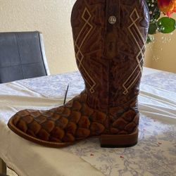 Mens Exotic Python Skin Cowboy Boots Brown Square Toe Side 12