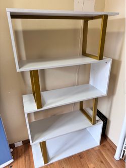 Modern White & Gold Geometric Bookshelf / Display Shelf