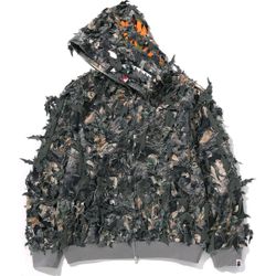 TREE EDGE CAMO LASER CUT CROPPED SHARK FULL ZIP HOODIE MENS