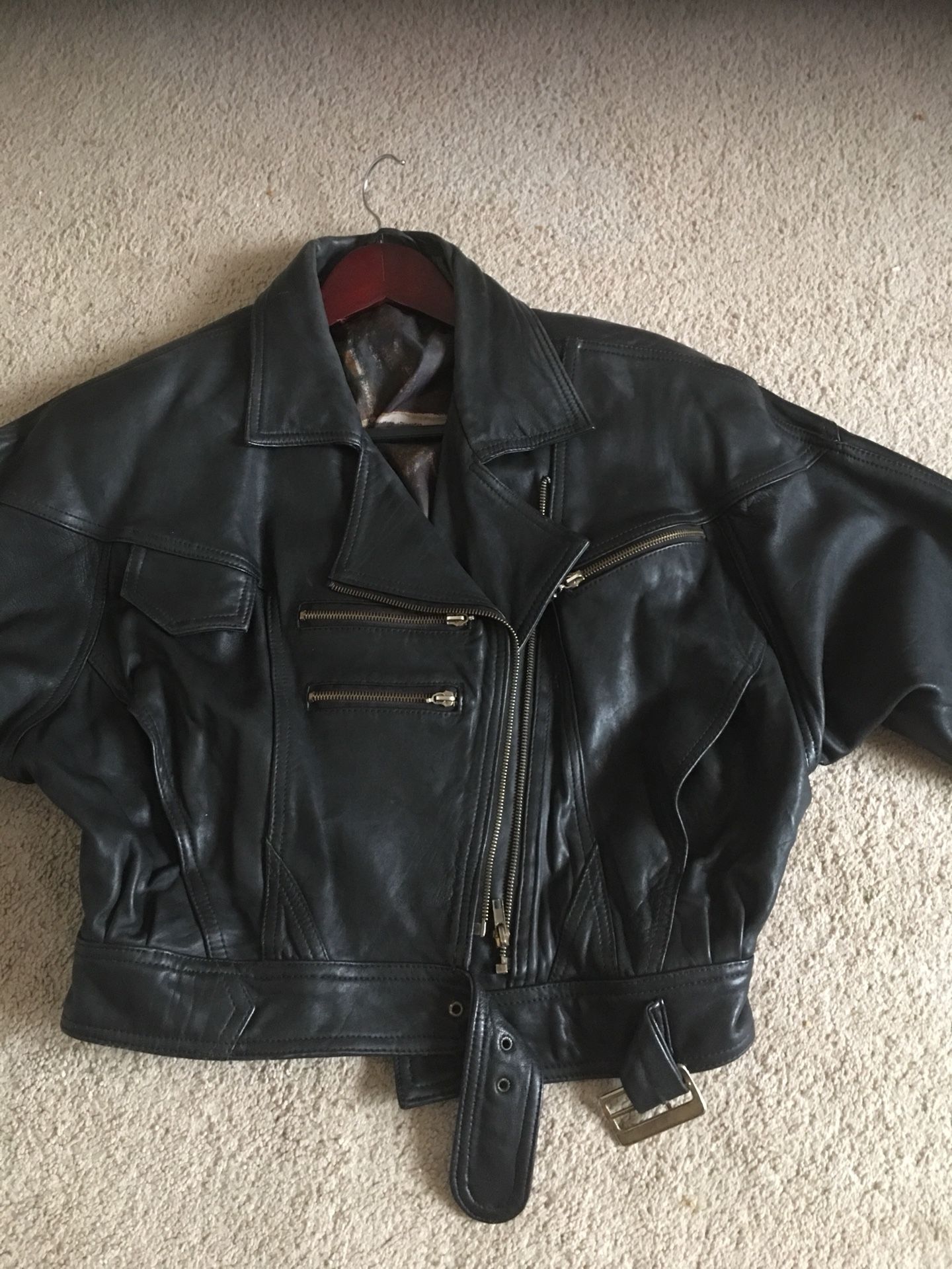 Black leather motor jacket