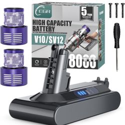 EGR 8000mAh Battery Replacement Compatible with Dyson V10 Animal/Absolute/Fluffy/Motorhead SV12 Cordless Stick Vacuum Cleaner with 2 Filters (Not Fit 