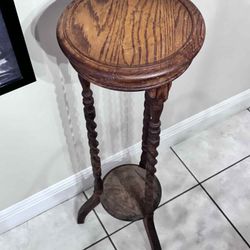 Vintage Solid Oak Circular Carved Leg Plant Stand