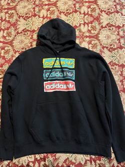 Adidas Mens Black Tri Linear Logo Long Sleeve Pockets Hooded Sweatshirt 2XL