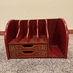 Pier 1 Oriental Red Desk Secretary Mail Letter Organizer 2 Drawers and Mail Slot  