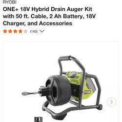 RYOBI ONE+ 18V Hybrid Drain Auger Kit with 50 ft. Cable, 2 Ah Battery, 18V Charger, and Accessories