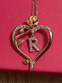 Silver S925 Heart and rose with a letter R