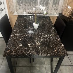 Black Marble rectangle dinning table with two chairs