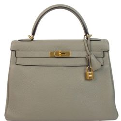Hermes Kelly 32 Sauge Clemence Retourne with Gold Hardware