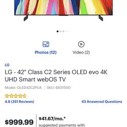 42” LG C2 OLED Like New W/ Ext Warranty