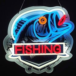 NEW Bright Fishing Fish LED Neon Light Sign ( Room Wall Decor Fishing Outdoor