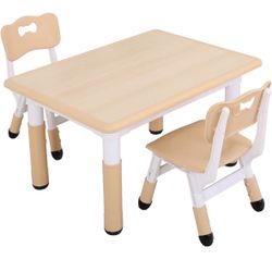 UNICOO Kids Table and Chairs Set, Height Adjustable Toddler Study Table and Chairs, Arts & Crafts Table, Suitable for Ages 2-10, Childrens Activity Ta