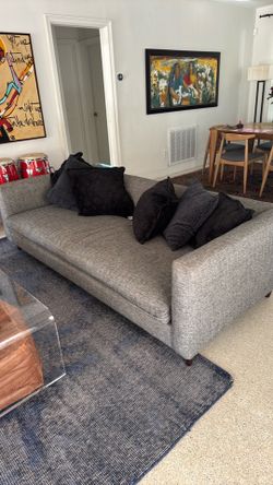 Modern Deep Lounge Sofa – 85″ Gray Upholstered Couch (CB2 / West Elm Style)