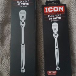 Brand new unopened ICON Flex Head Ratchet set in 3\8 in and 1/4 in. Both Ratchets for $40 today. $20 each