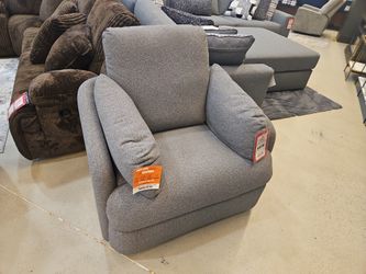 GRAY POLESTER SWIVEL POWER RECLINER 