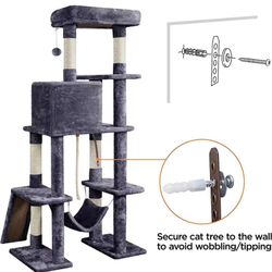 Cat Tree Cat Tower, 63 Inches Multi-Level Cat Tree for Indoor Cats, Tall Cat Tree with Sisal-Covered Scratching Posts & Condo, Cat Furniture Activity 