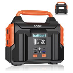 Portable Power Station 300W 257wh Lithium Battery Bailibatt Small Portable Generator for Home Use Camping Travel Emergency Hunting Outdoor, Large Powe