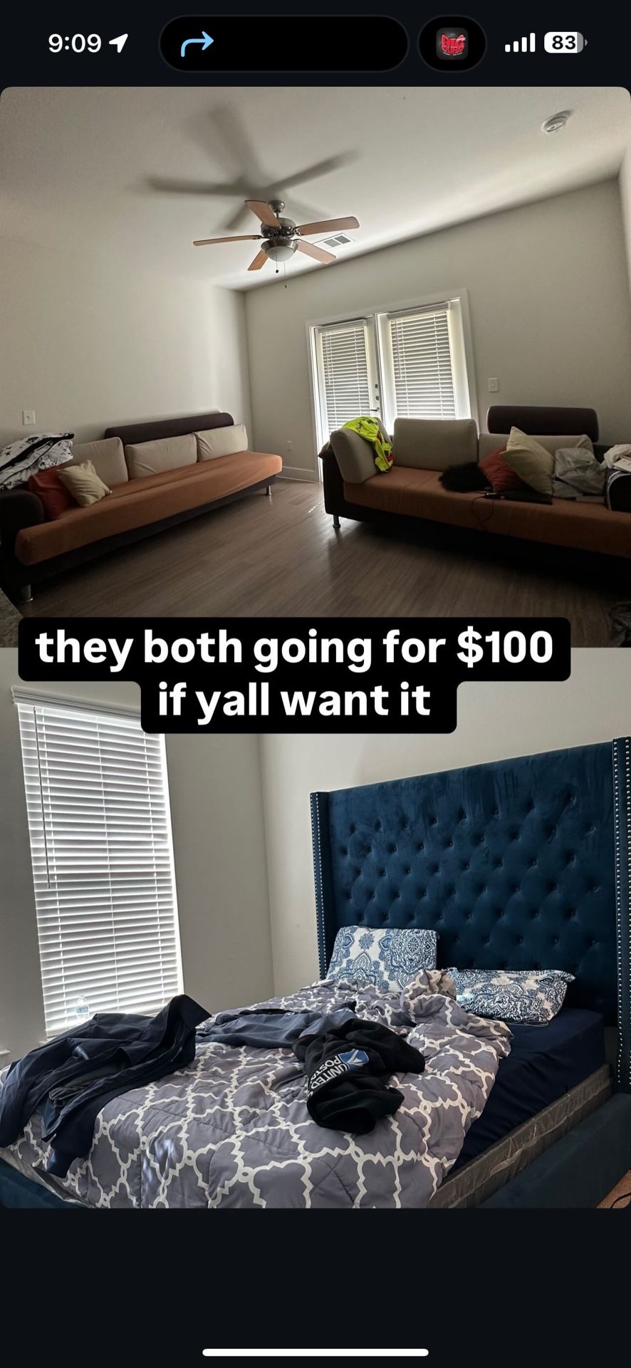 queen bed and couch for sale