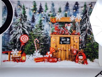 Kate Backdrops Christmas Hot Cocoa stand 5x7 backdrop 