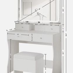 All White Touch Screen Mirror Desk 