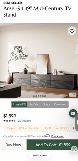Povison Ansel 94.49” Mid-Century TV Stand – Brand New in Box