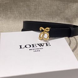 Loewe Women's Black Leather Belt With Signature Gold Metal Buckle 