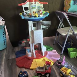 paw patrol tower and regular racetrack 